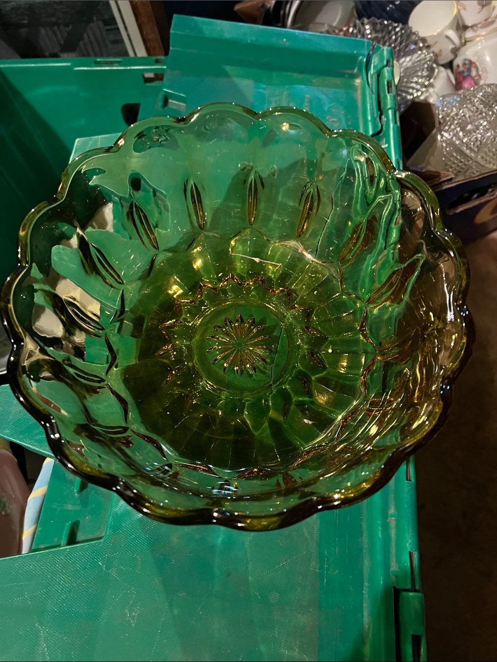 Vintage amber Pressed Glass Decorative Bowl - Home Art